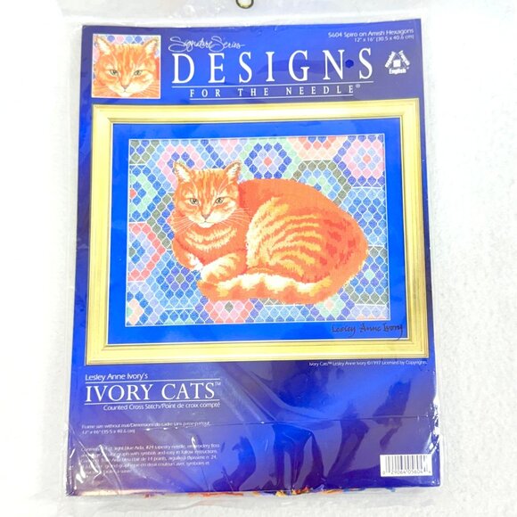 Vintage Ivory Cats Counted Cross Stitck Kit - NIP (1997) - Picture 1 of 5